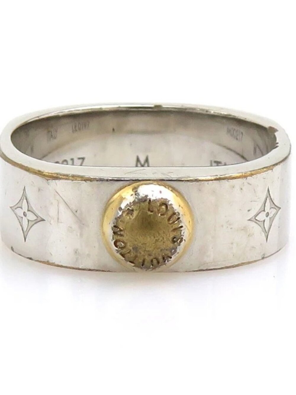 Auth LOUIS VUITTON Nanogram Ring Silver/Gold Metal M00217
